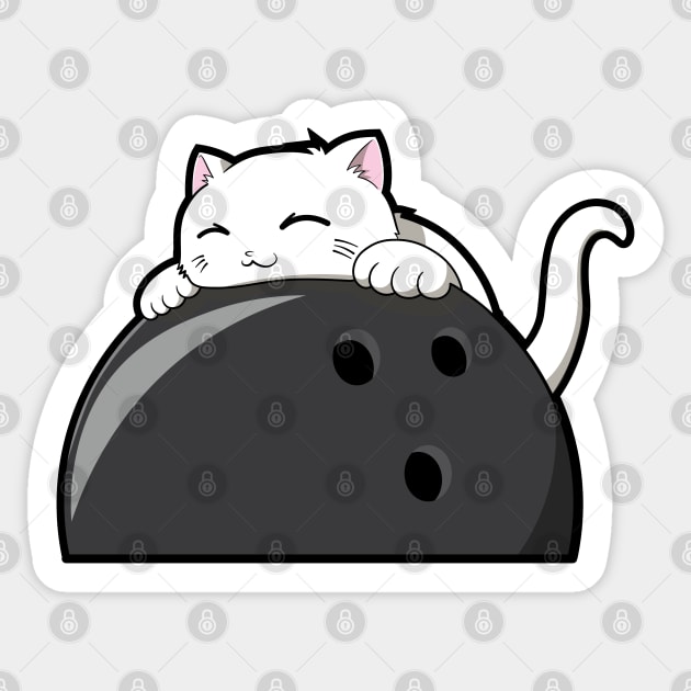 Cute Cat Hugging A Bowling Ball Sticker by The Kitten Gallery